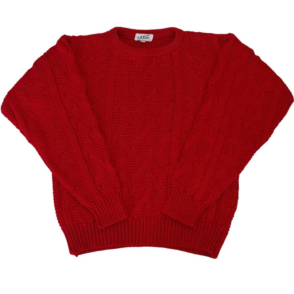 Vintage Modz Sweater Womens Large Red Diamond Cable Knit Pullover Made in Italy